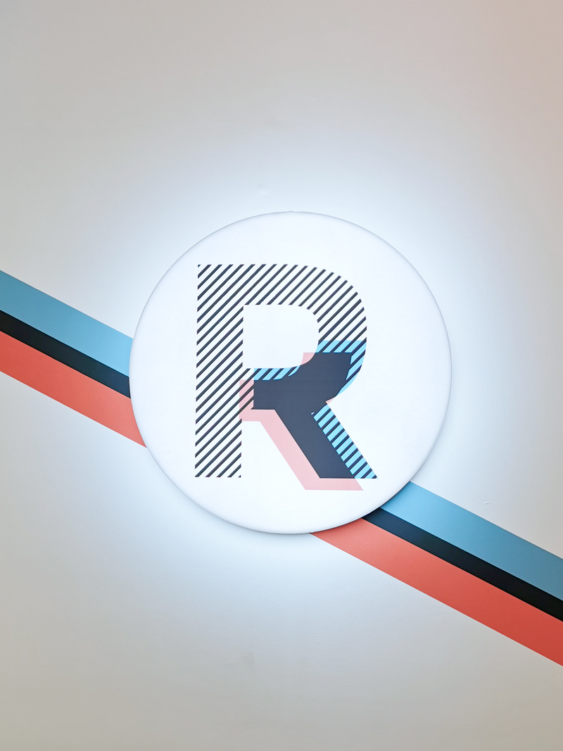 Refurby brand identity logo with triple stripe motif, VANDA Designers