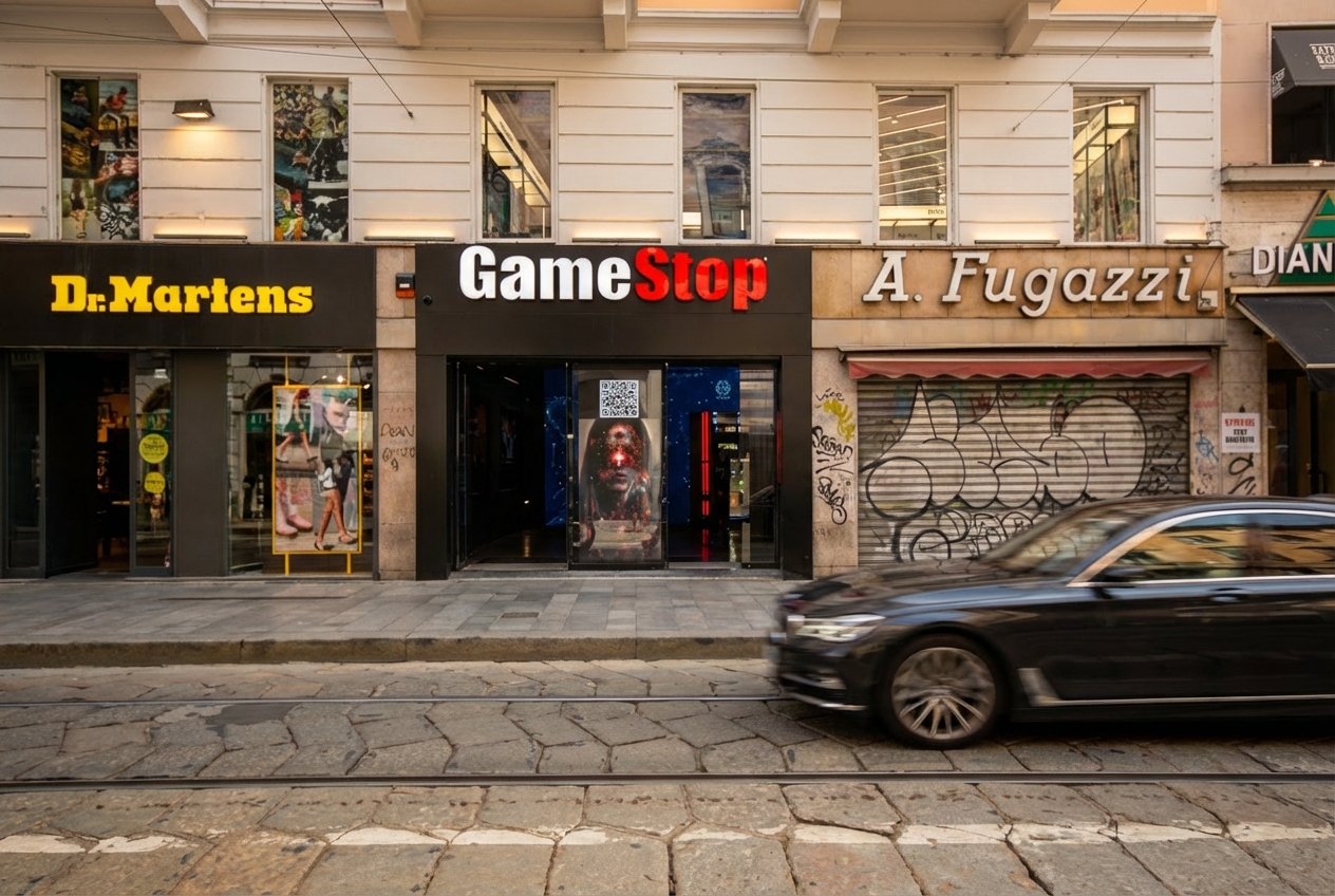 GameStop flagship store facade Via Torino Milan