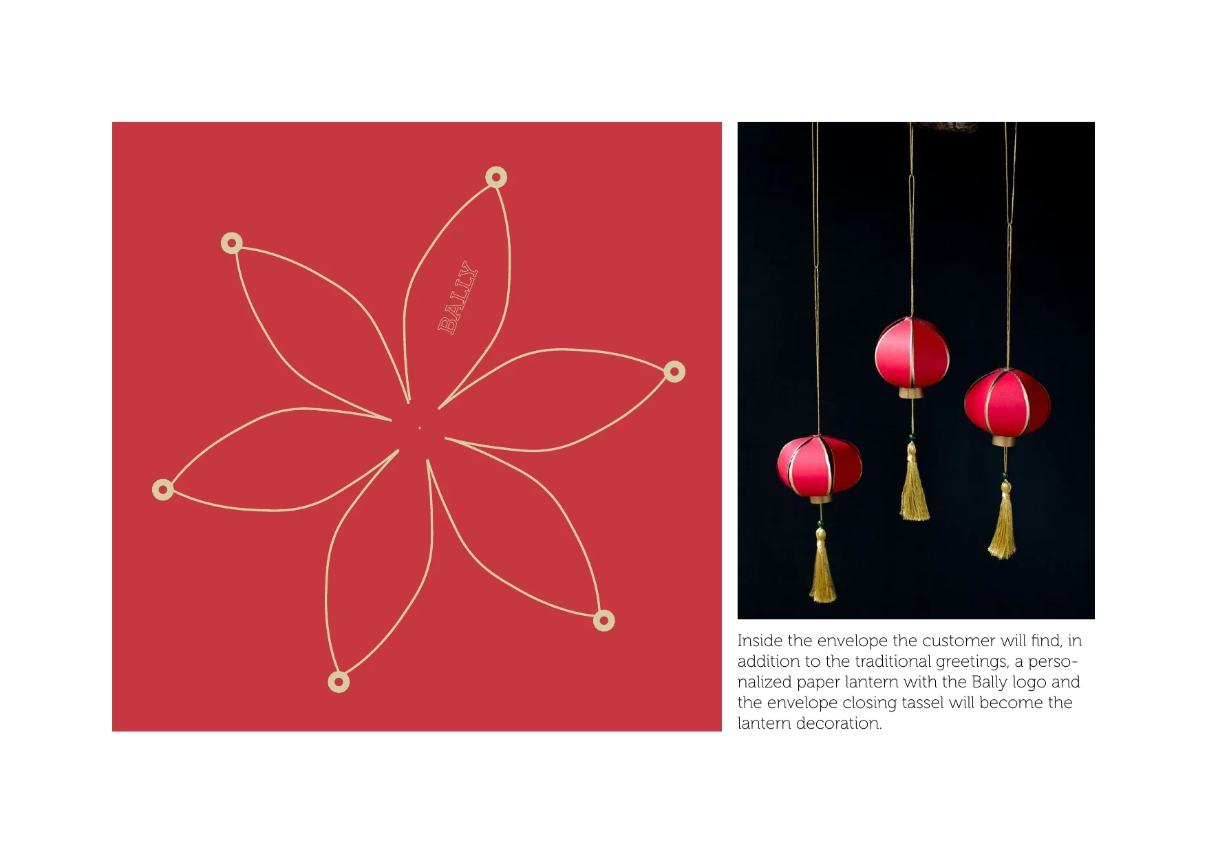DIY paper lantern with Bally logo enclosed in the red envelope