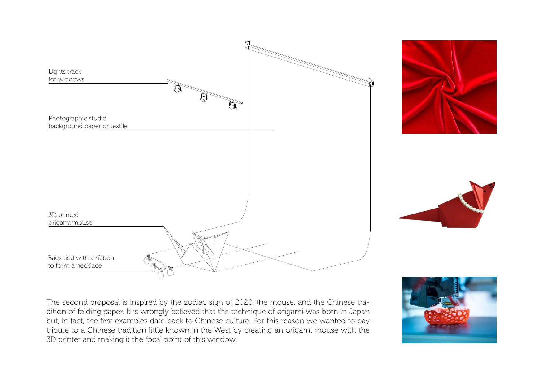 Diagram of the Bally window with a 3D printed origami mouse and studio backdrop